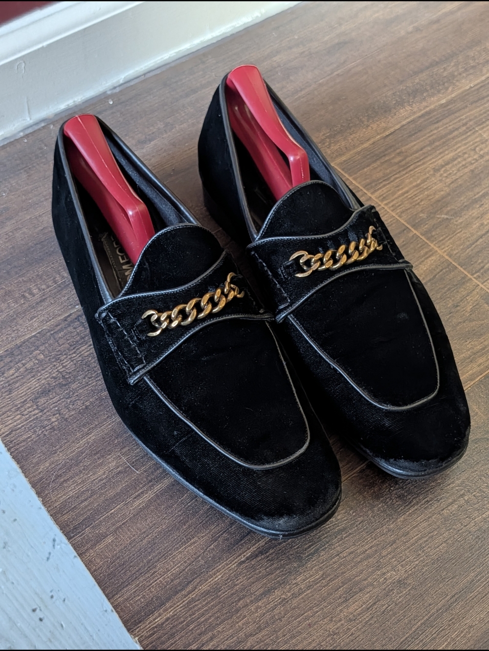 Tom Ford Black Velvet + Leather Loafers with Gold Chain Accent Italy Mens Sz 9 - Picture 3 of 14